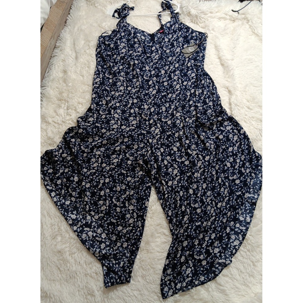 Vince Camuto Tie Sleeveless Tuscan Blue Jumpsuit Size 2X Capri Relaxed overoll